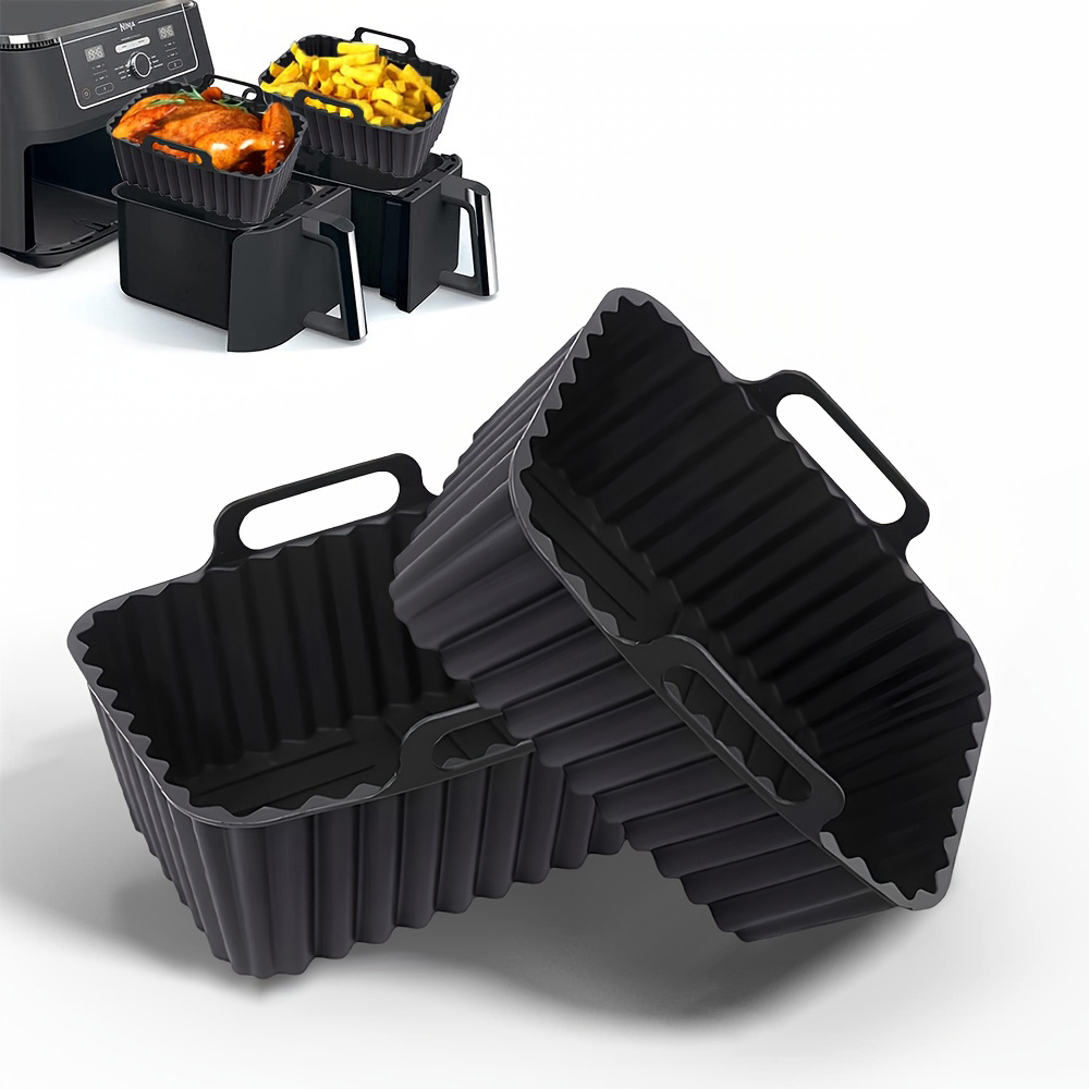 Air Fryer Silicone Pot Liner - エアフライヤー用シリコン製鍋2個セット。耐熱性があり、オーブンや電子レンジで使用できる長方形のシリコン製バスケット。