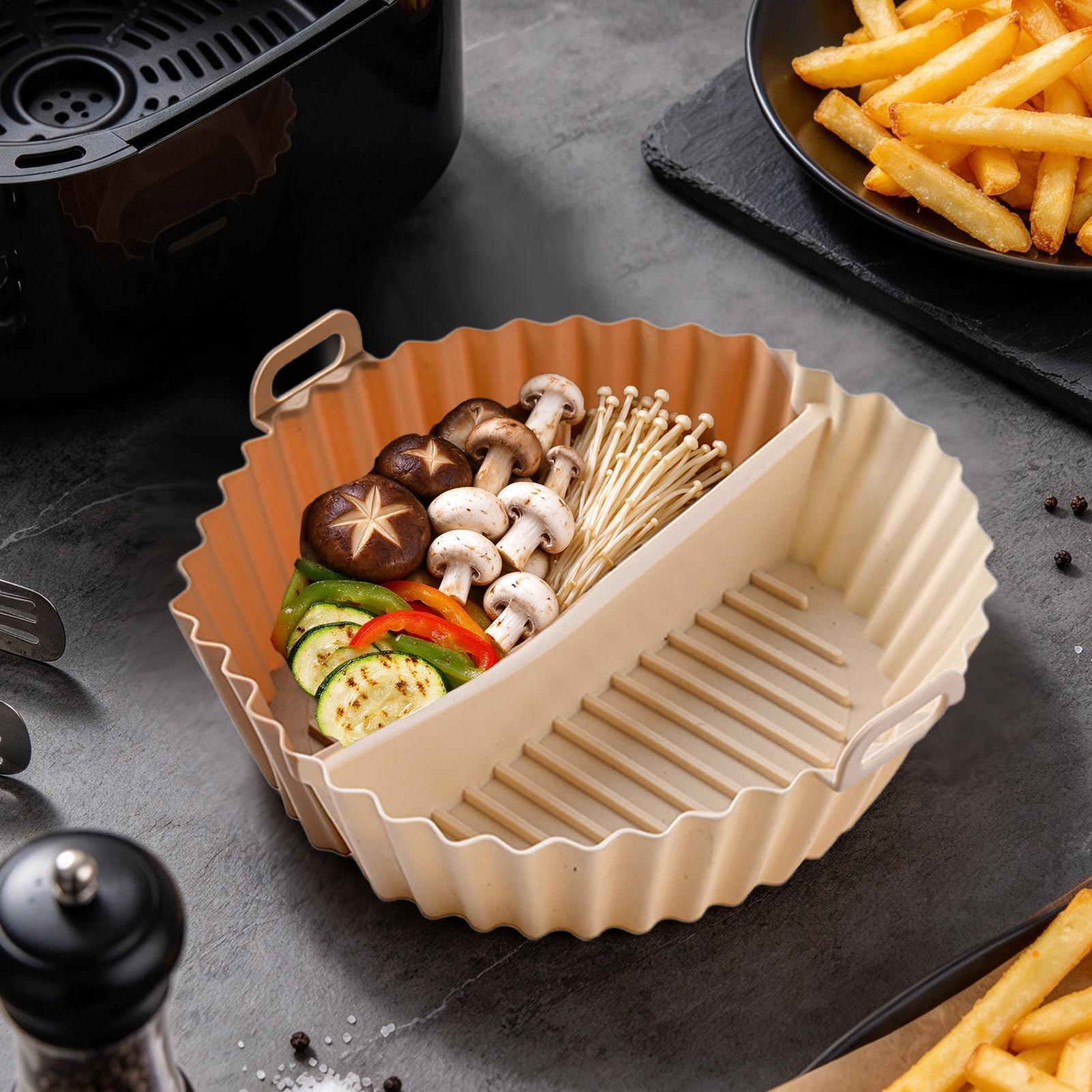 Air Fryer Silicone Pot Liner - 再利用可能なエアフライヤー用シリコンライナー、仕切り付き、エアフライヤーバスケット、調理器具、焼き型、焦げ付き防止ピザパン、オーブンバスケット