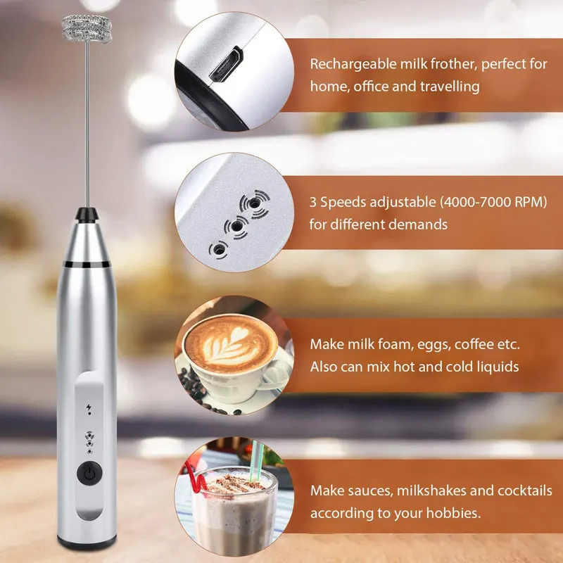 ミニ電動ハンドヘルドミルク泡立て器、USB電動ミキサー、ミル - Portable Blender Usb Rechargeable のレビューと価格